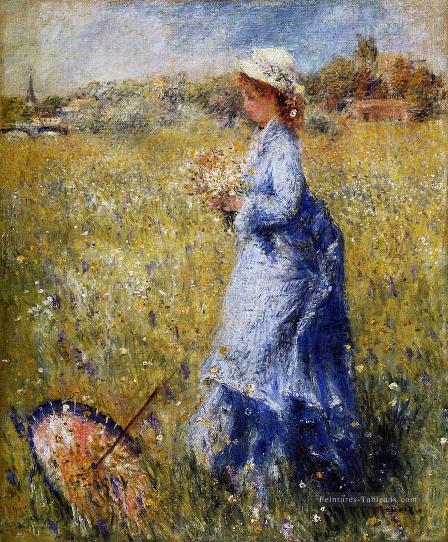 femme recueillant des fleurs Pierre Auguste Renoir Peintures à l'huile